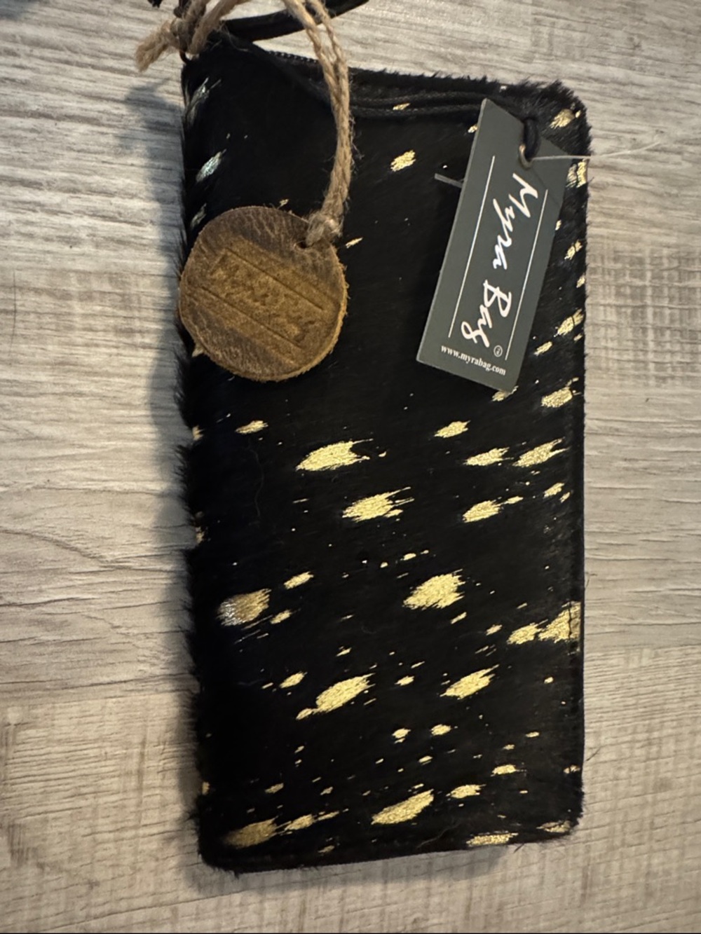 Myra Bag Black & Gold Hair-On Hide Wallett